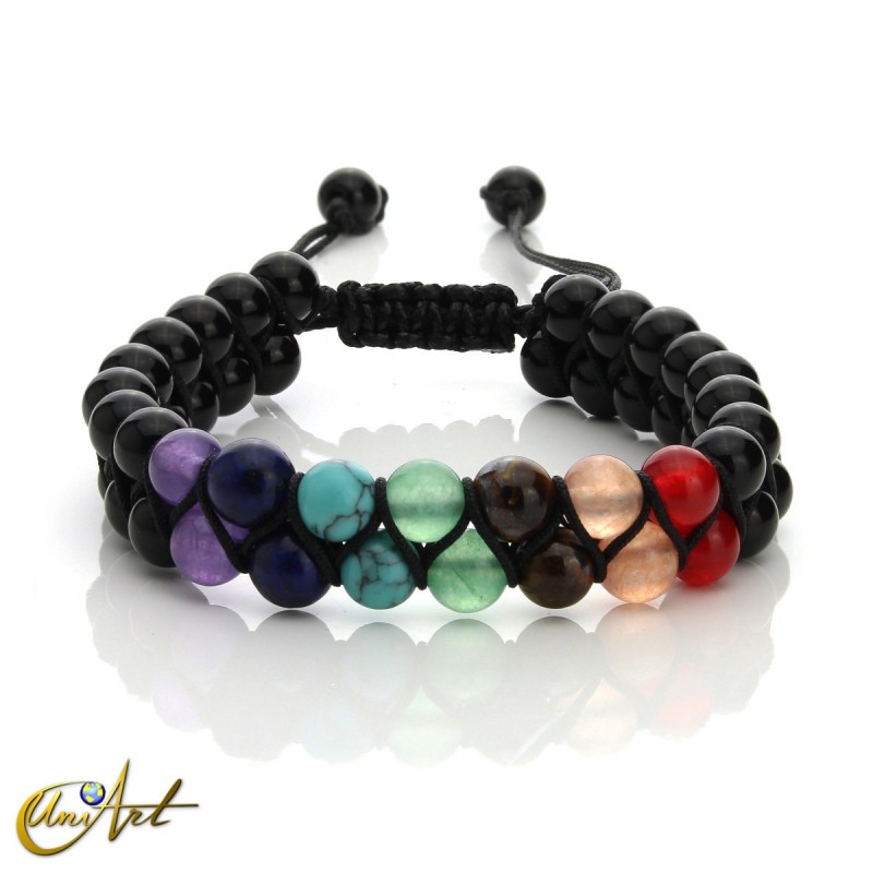 Double bracelet of black onix and Chakras colors