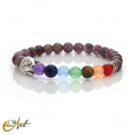 Buddha bracelet with the colors of the chakras - amethyst