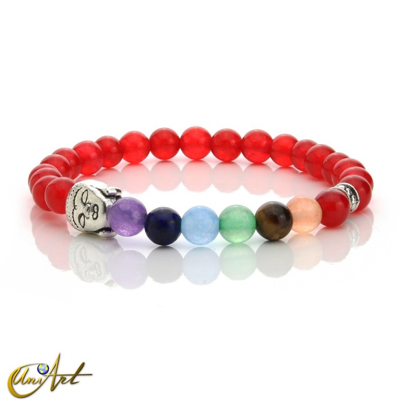 Buddha bracelet with the colors of the chakras - carmine jade