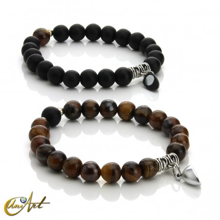 Magnetic Valentin model bracelets, tiger eye and bian stone set