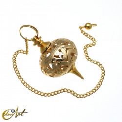 Metal fretwork orb pendulum - brass color