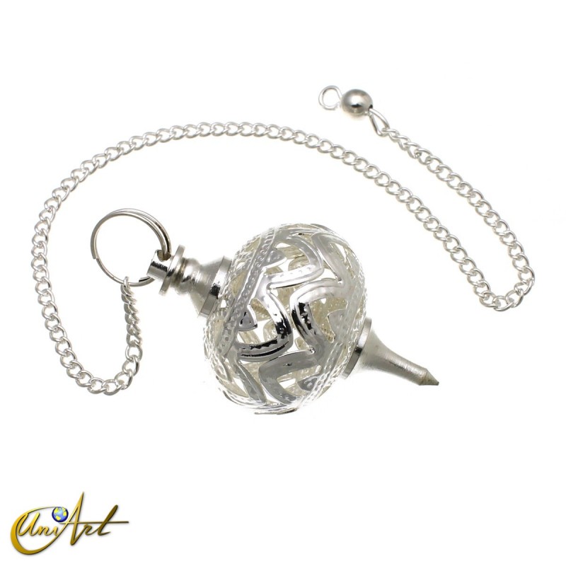 Metal fretwork orb pendulum - silver color