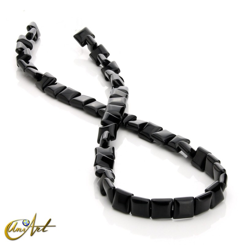 Cushion cut black agate beads