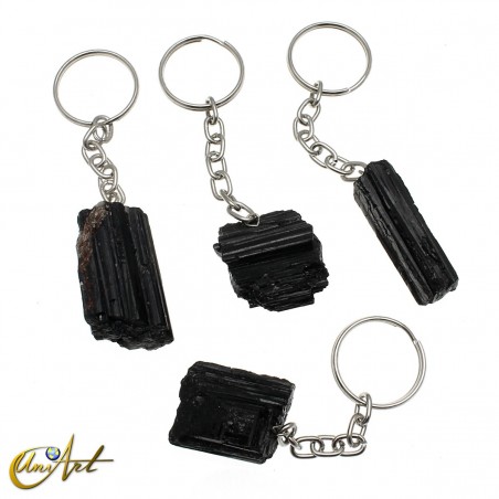 Raw black tourmaline keychain