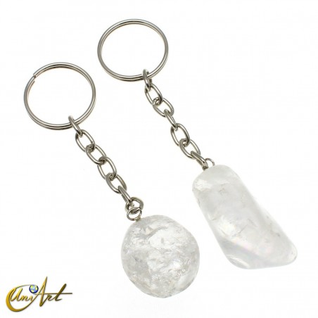 Crystal quartz tumbled stone keychain