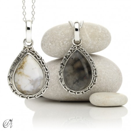 Silver pendant and dendritic opal, Juno's tear