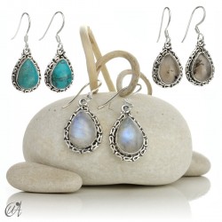 Silver earrings with stones, tears of Juno