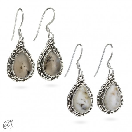 Silver earrings with dendritic opal, Juno's tears