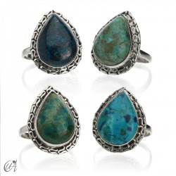 Natural chrysocolla ring in sterling silver, Juno's tear