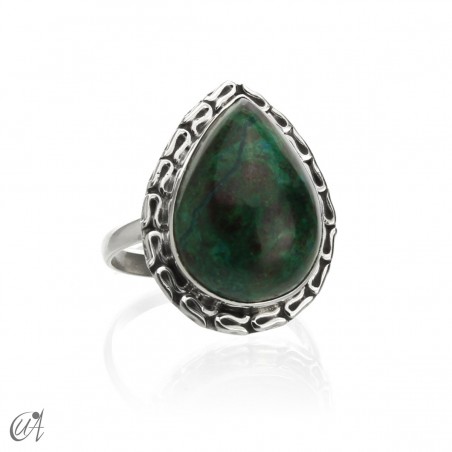 Natural chrysocolla ring in sterling silver, Juno's tear