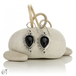Silver earrings with black tourmaline, Circe model