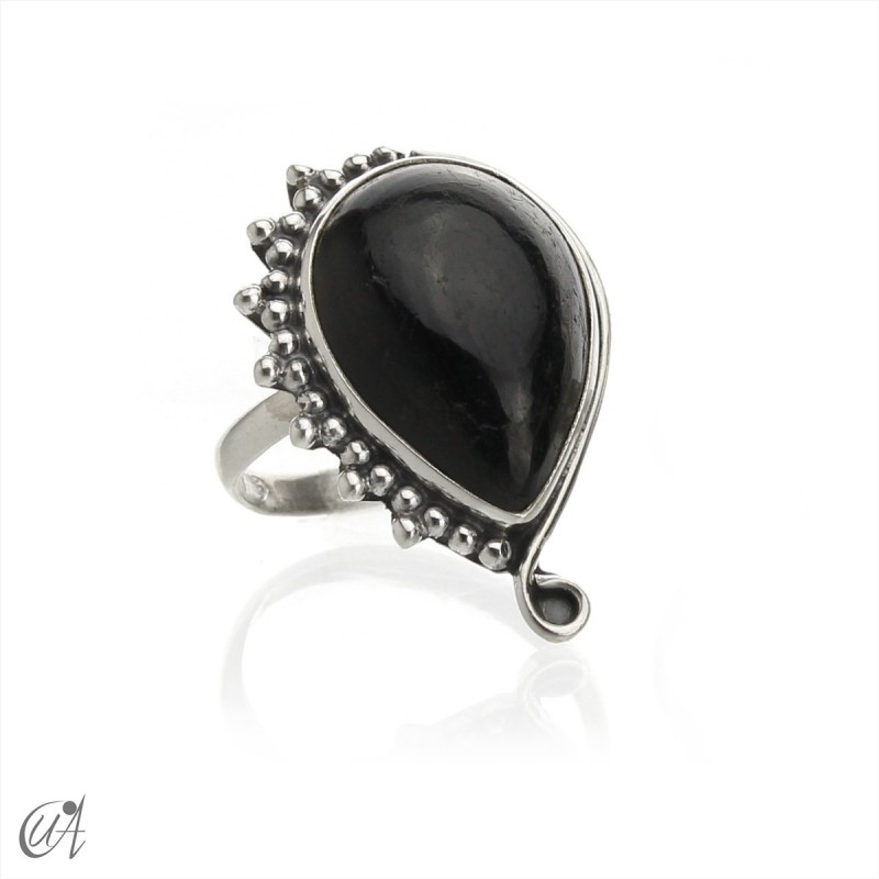 Silver and black tourmaline ring model Circe
