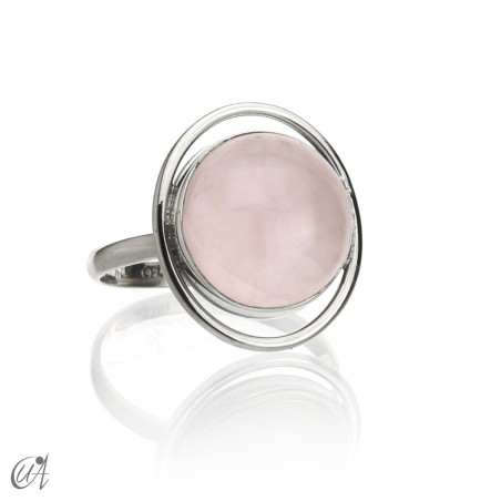 Silver and rose quartz ring model Selene