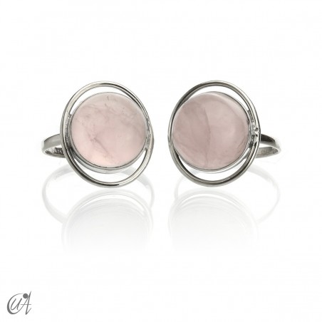 Silver and rose quartz ring model Selene
