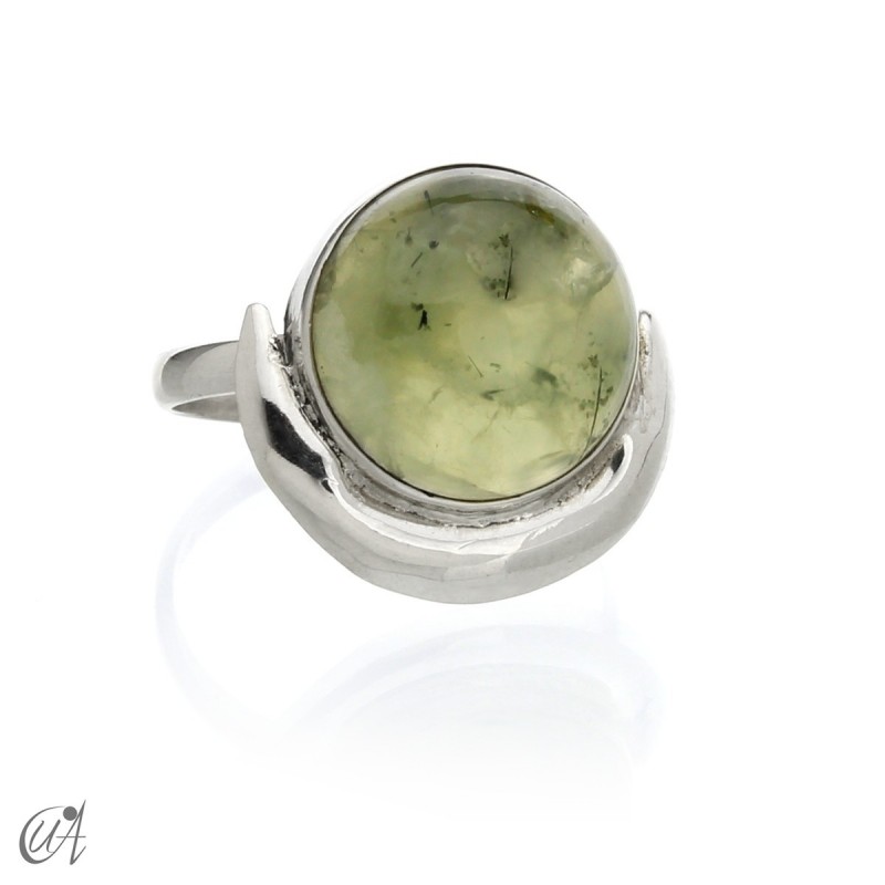 Chandra silver ring with prehnite