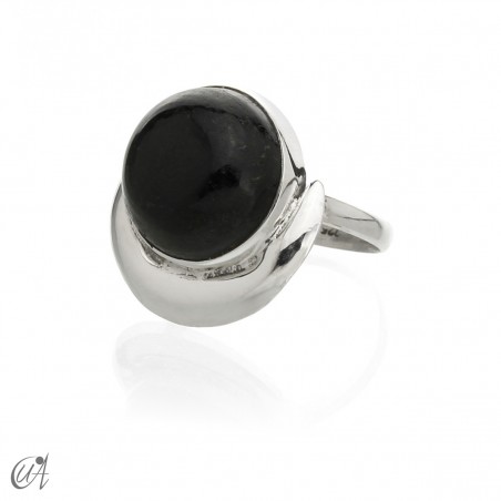 Chandra silver ring with black tourmaline