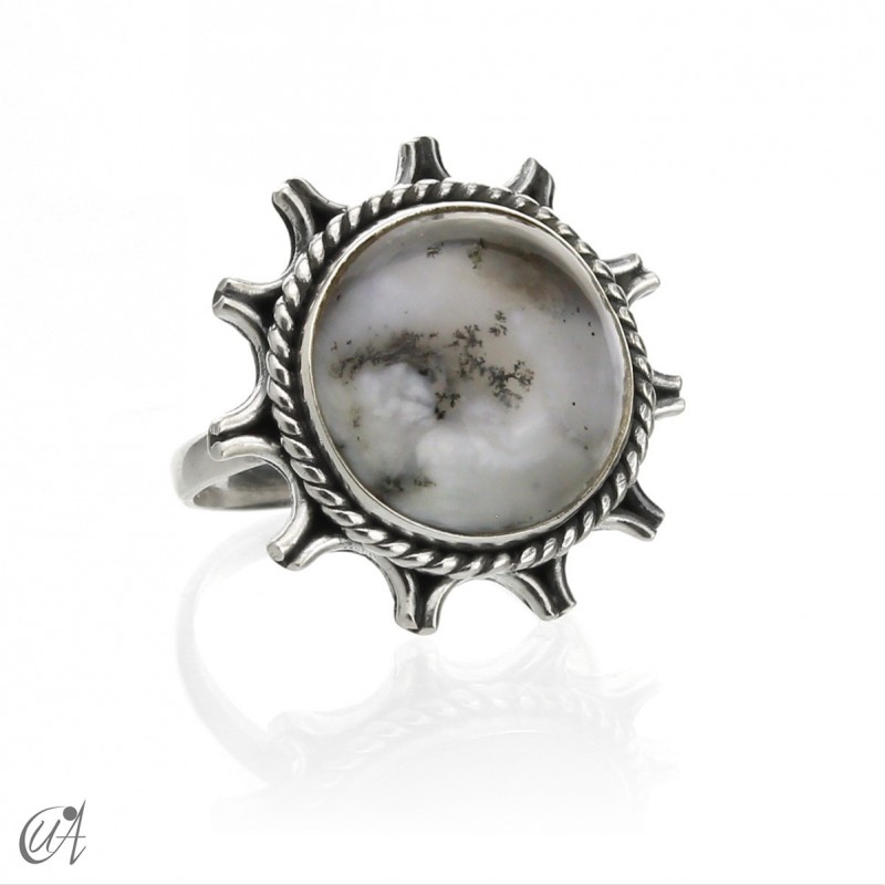 Ílios ring, dendritic opal and sterling silver