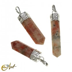 6 faceted Pencil point pendants of sunstone
