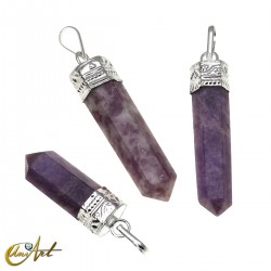 6 faceted Pencil point pendants of lepidolite
