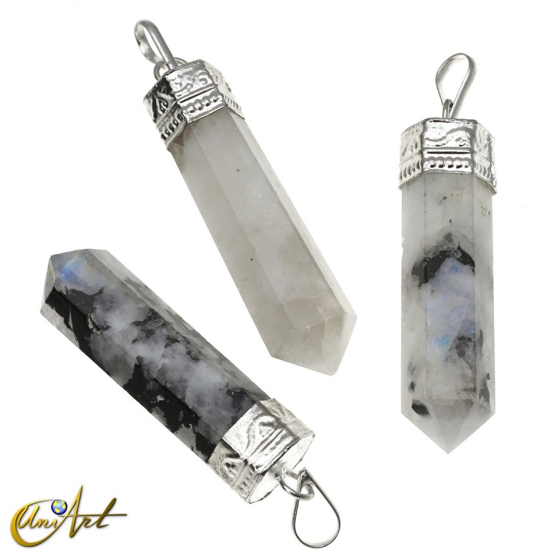 6 faceted Pencil point pendants of moonstone