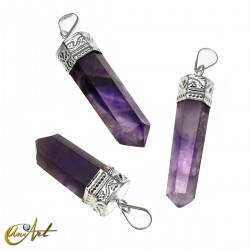 6 faceted Pencil point pendants of amethyst