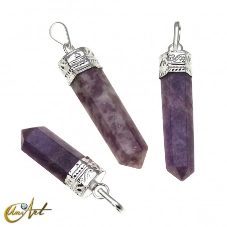 6 faceted Pencil point pendants of lepidolite
