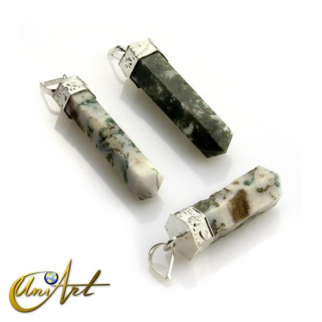 6 fact Pencil point pendants of tree agate
