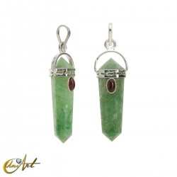 Green aventurine doubly terminated point pendant with garnet