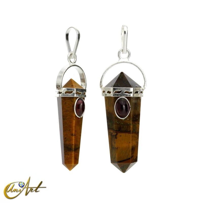 Tiger eye doubly terminated point pendant with garnet
