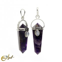 Amethyst doubly terminated point pendant with moonstone