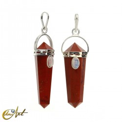 Red jasper doubly terminated point pendant with moonstone