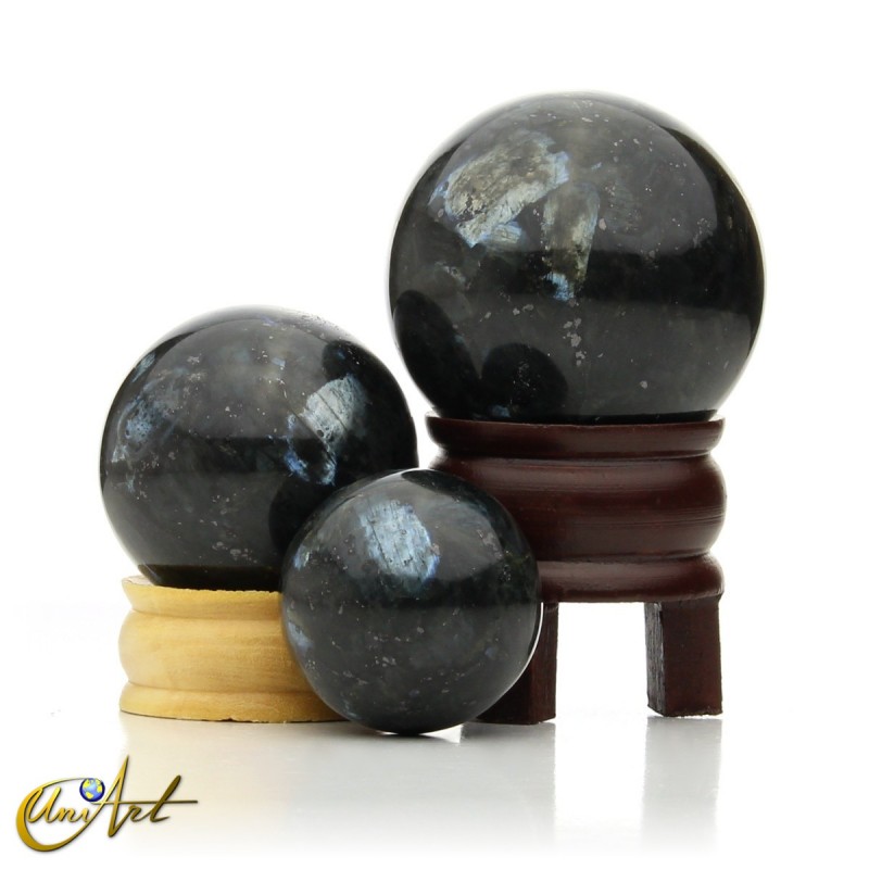 Larvikite (black labradorite) spheres