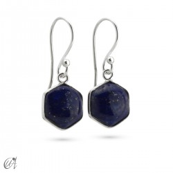 Silver and lapis lazuli earrings, basic hexagonal