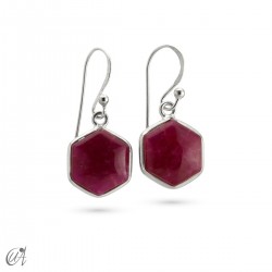 Silver and ruby earrings, basic hexagonal