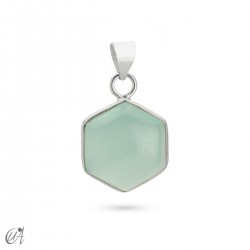 Silver and green chalcedony pendant, basic hexagonal