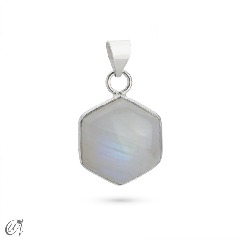 Silver and moonstone pendant, basic hexagonal