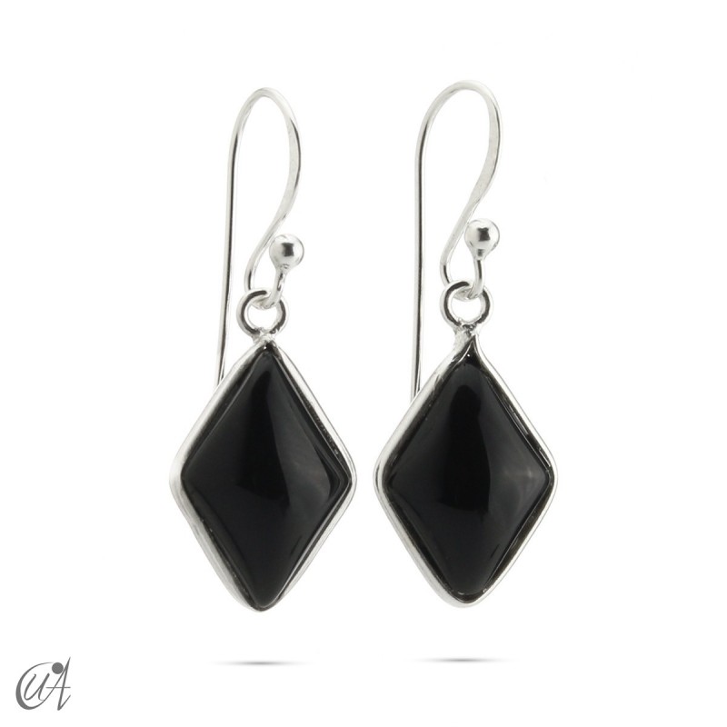 Basic lozenge earrings, silver with Black Onyx.