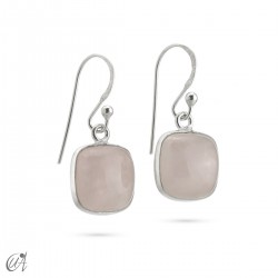 Basic cushion silver earrings with rose quartz
