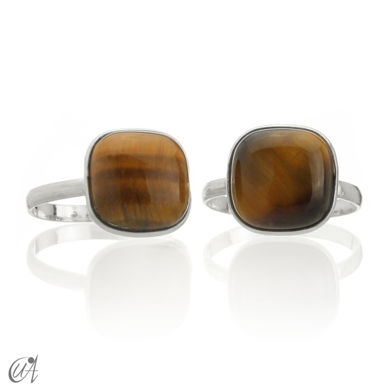 Basic cushion ring, in silver with tiger's eye