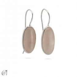 Rose quartz and silver earrings, basic oval model