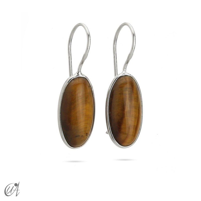Tiger eye and silver earrings, basic oval model
