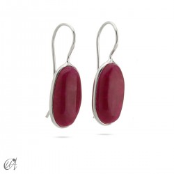 Ruby and silver earrings, basic oval model