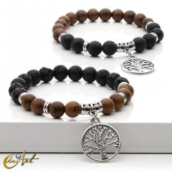Lava and Wood Bracelet with Charm
