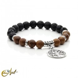 Lava and Wood Bracelet with Charm - model 1
