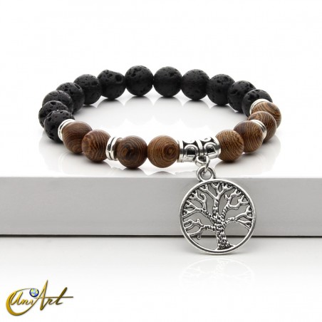 Lava and Wood Bracelet with Charm - model 1