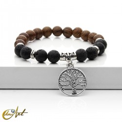 Lava and Wood Bracelet with Charm - model 2