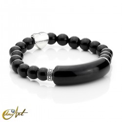 Black agate bracelet with rectangular bar and heart