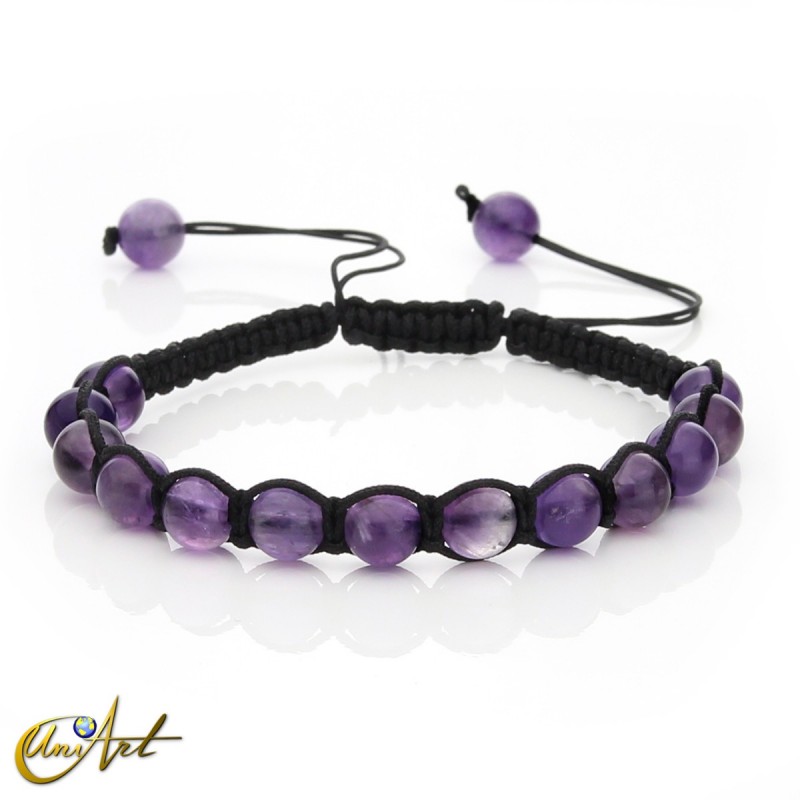 Pulsera de amatista estilo macramé, 6 mm