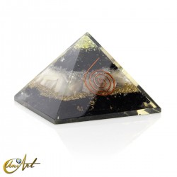 Orgonite pyramid with black tourmaline and selenite spiral model