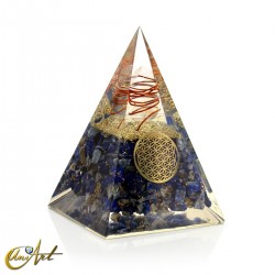 Piramide de orgonita con flor de la vida y lapislázuli